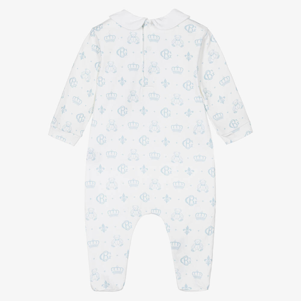 Beatrice & George-Boys Blue Monogram Cotton Sleepsuit | Childrensalon Outlet