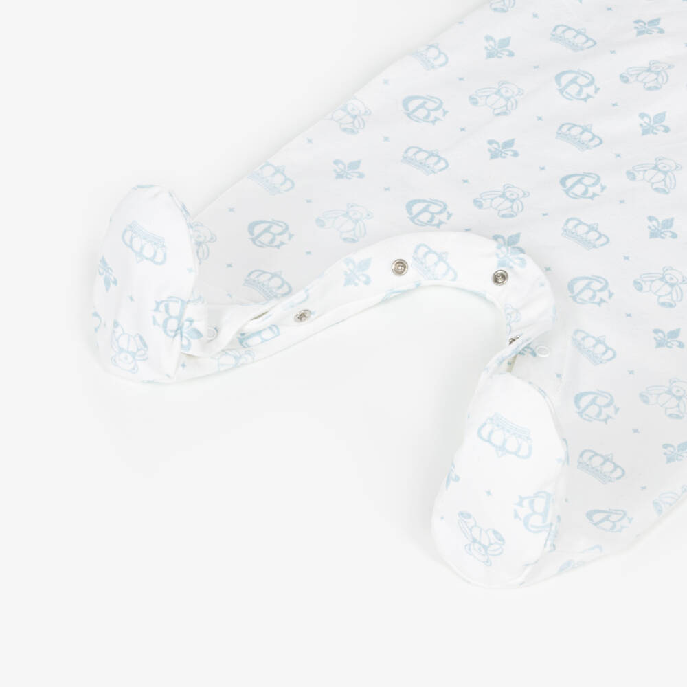 Beatrice & George-Boys Blue Monogram Cotton Sleepsuit | Childrensalon Outlet