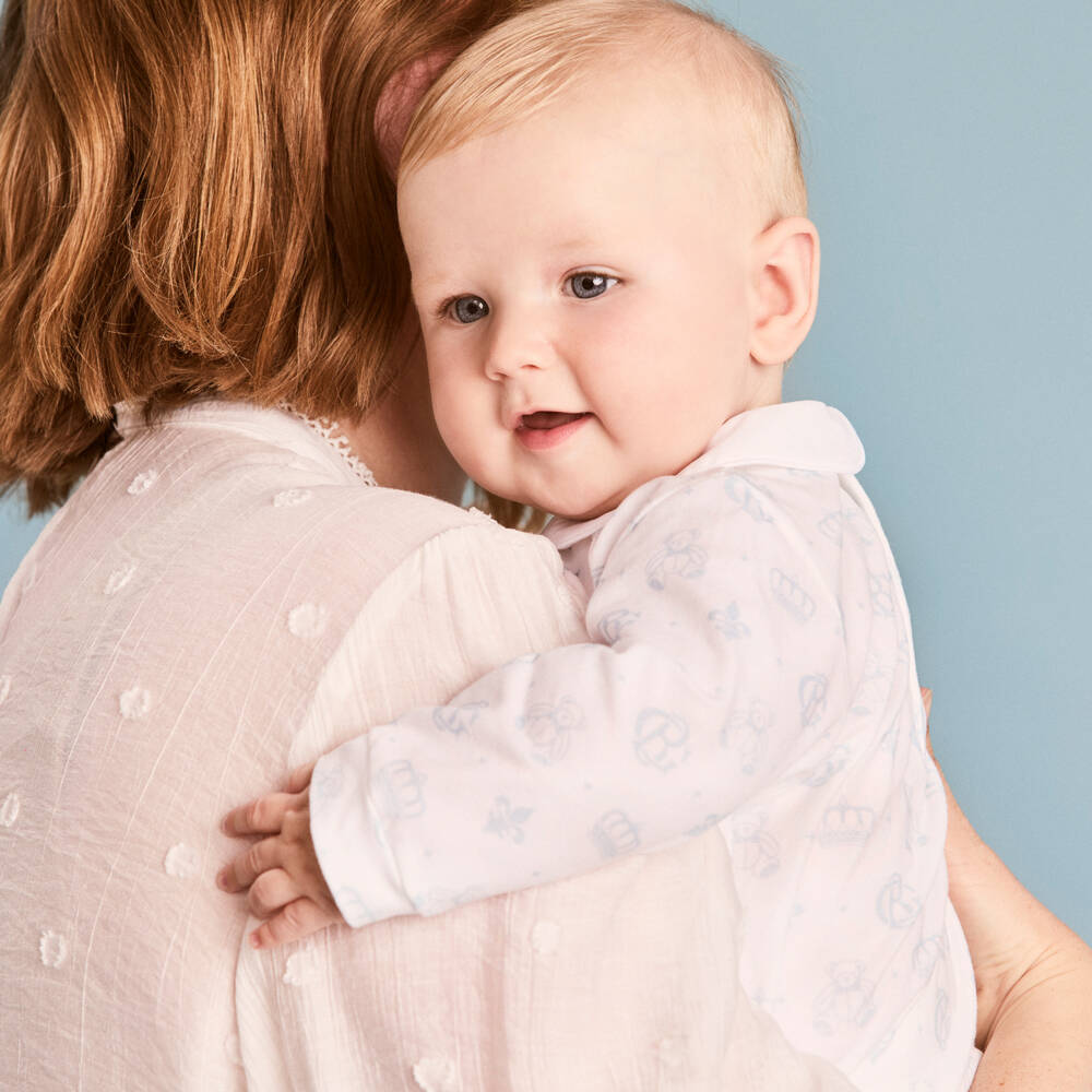 Beatrice & George-Boys Blue Monogram Cotton Sleepsuit | Childrensalon Outlet