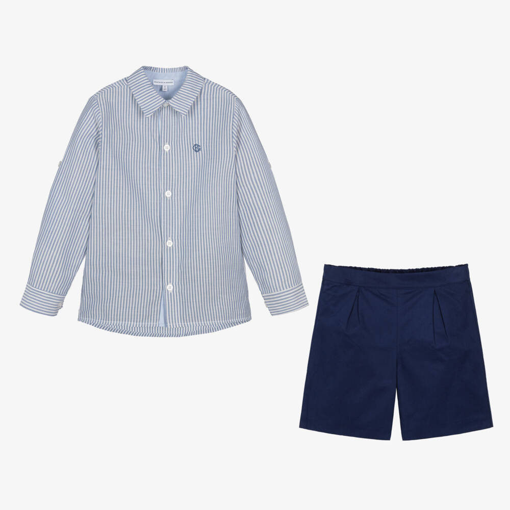 Beatrice & George-Boys Blue Oxford Shorts Ensemble | Childrensalon Outlet