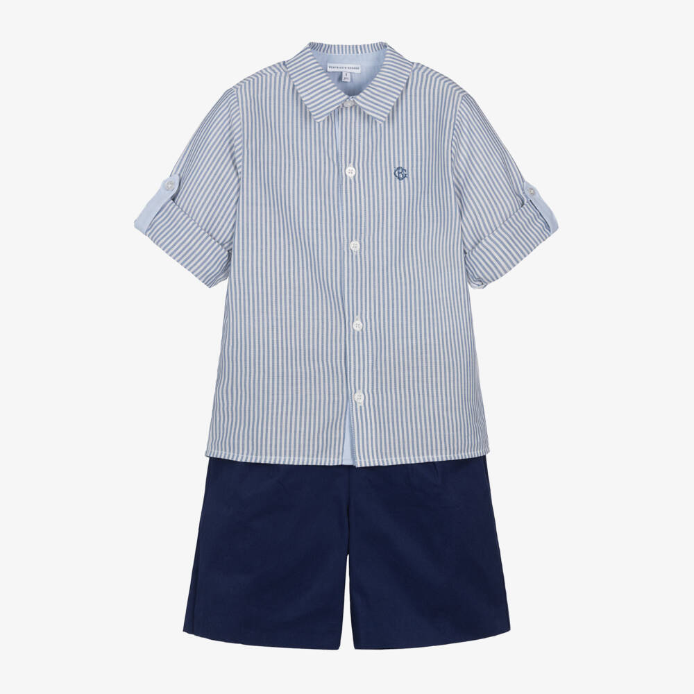 Beatrice & George-Boys Blue Oxford Shorts Ensemble | Childrensalon Outlet