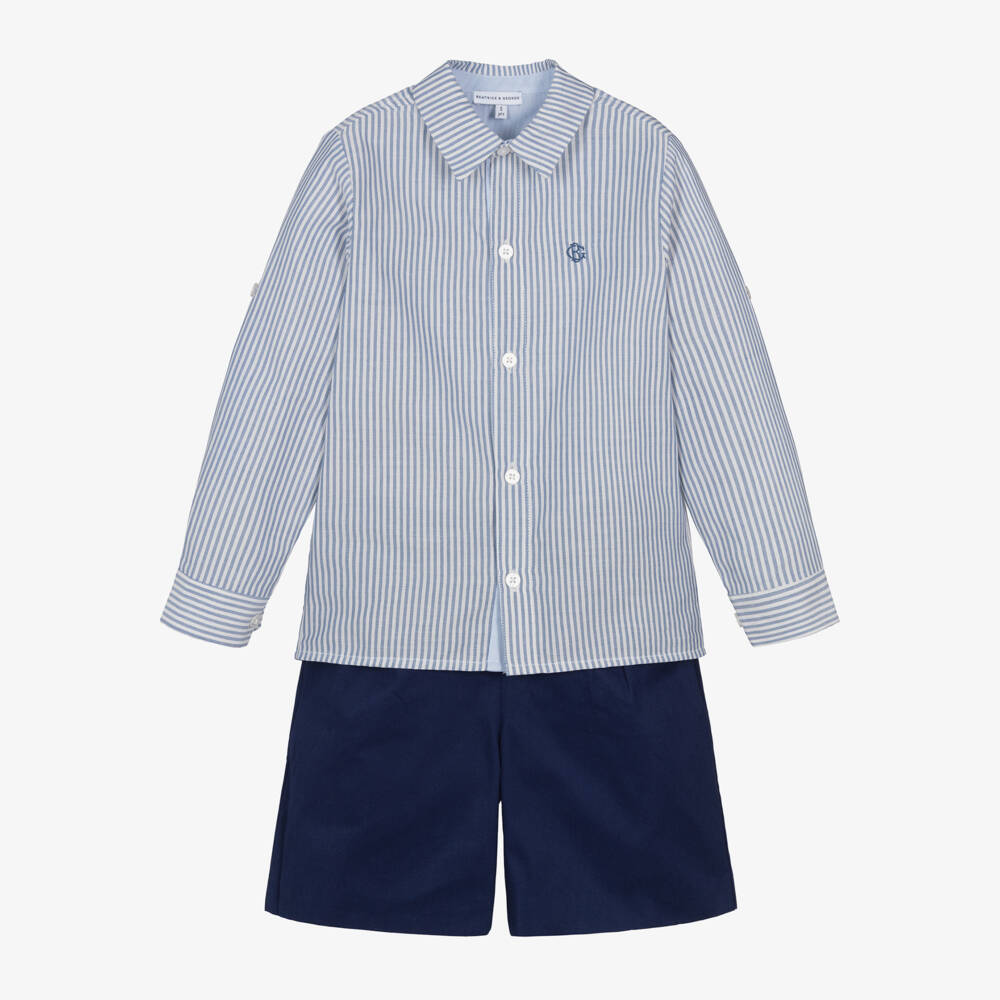 Beatrice & George-Boys Blue Oxford Shorts Ensemble | Childrensalon Outlet
