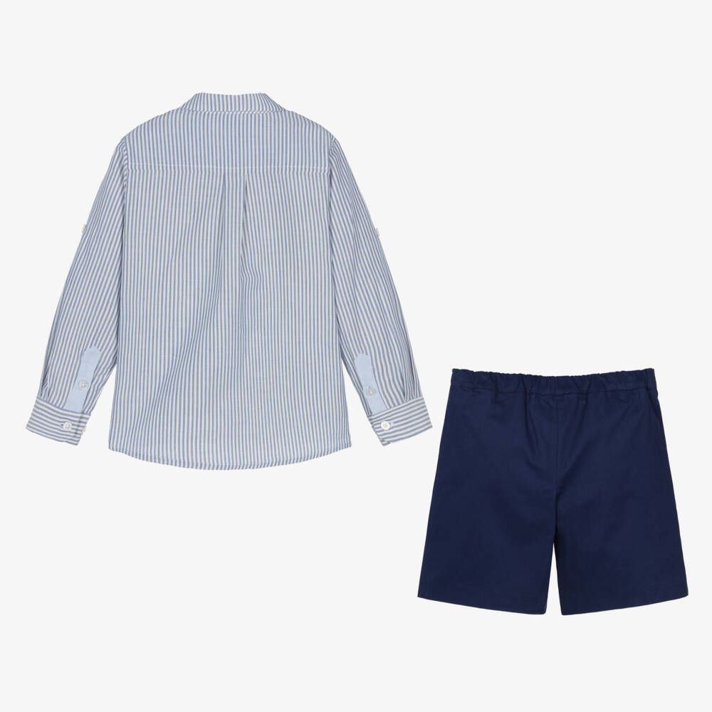Beatrice & George-Boys Blue Oxford Shorts Ensemble | Childrensalon Outlet