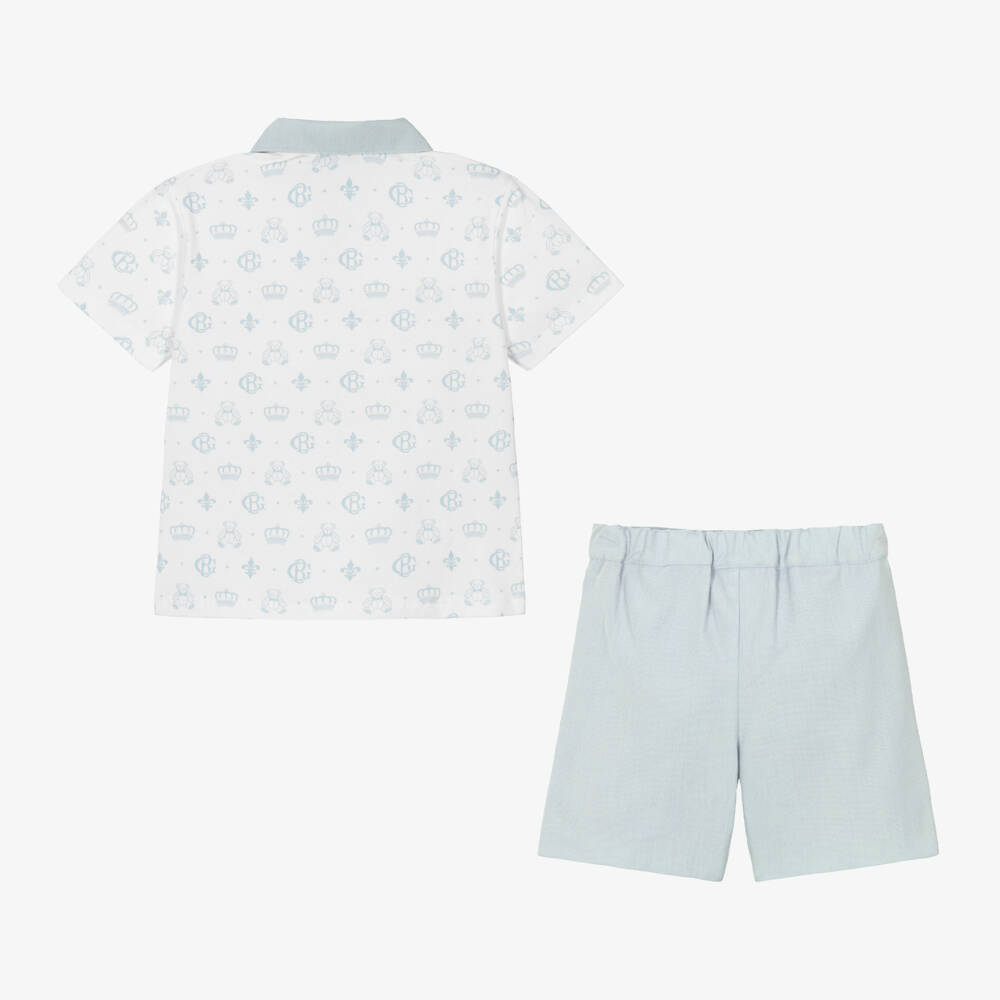 Beatrice & George-Boys Blue Patterned Polo & Shorts Ensemble | Childrensalon Outlet