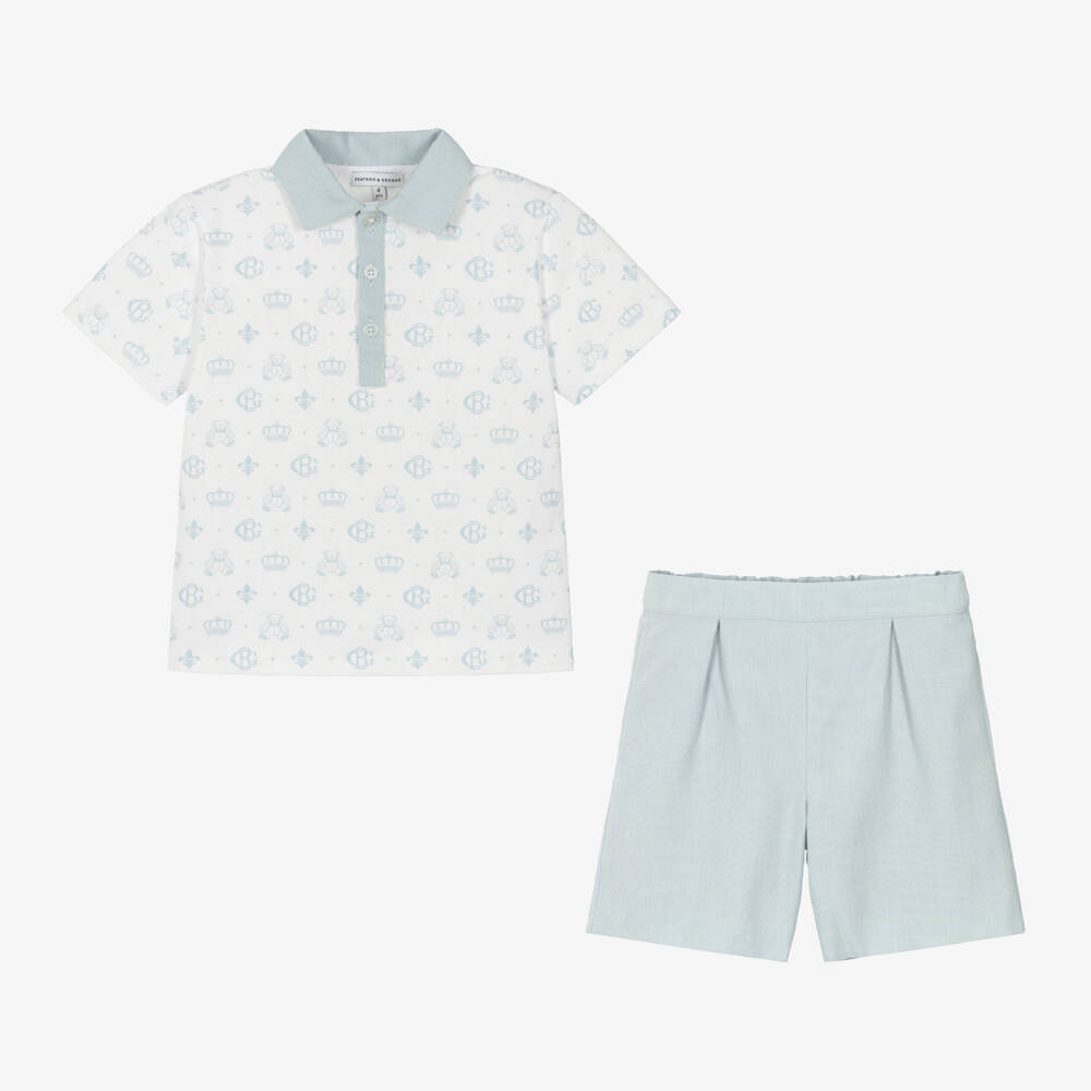 Beatrice & George-Boys Blue Patterned Polo & Shorts Ensemble | Childrensalon Outlet