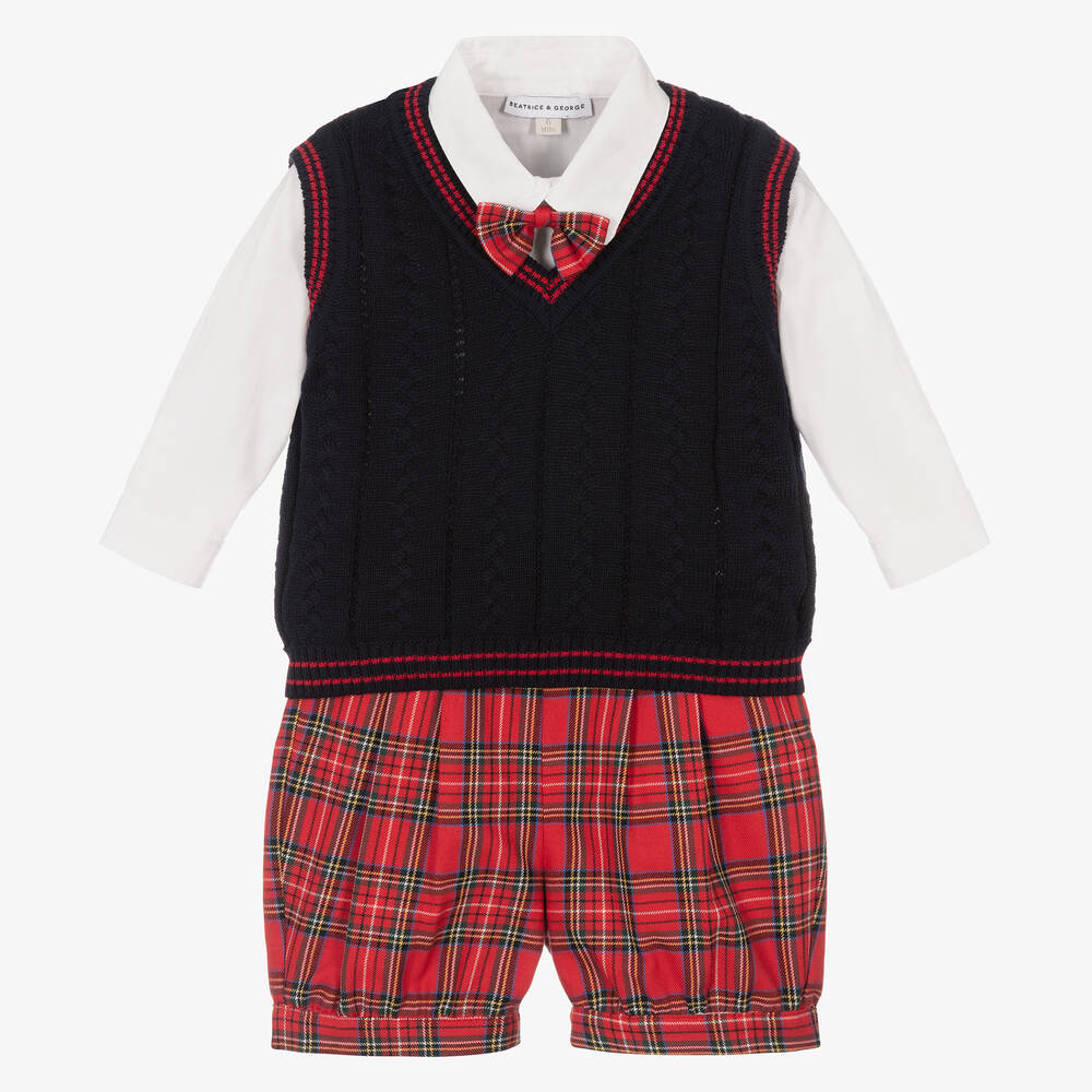 Beatrice & George - بدلة رسمية أطفال ولادي قطن تارتان لون أحمر و أزرق | Childrensalon