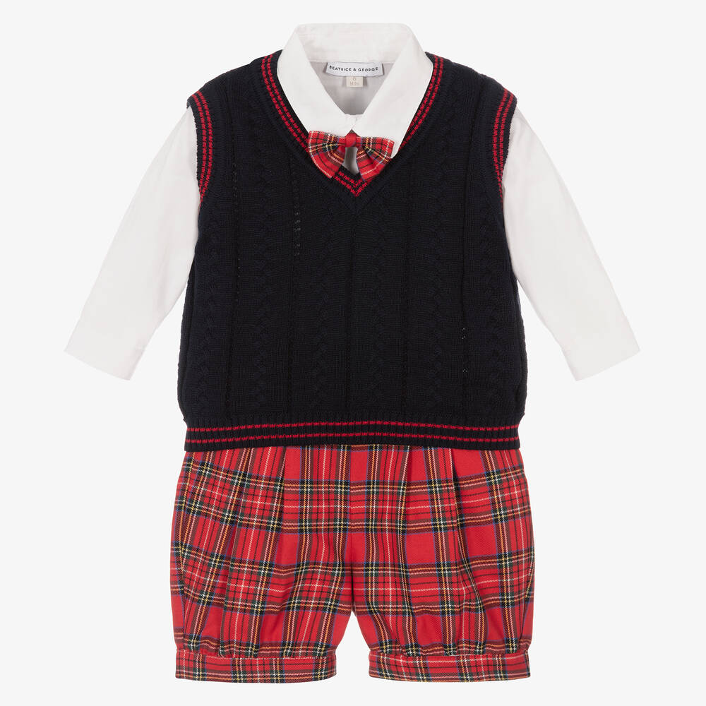 Beatrice & George - Rotes Schottenkaro-Shorts-Set (J)  | Childrensalon