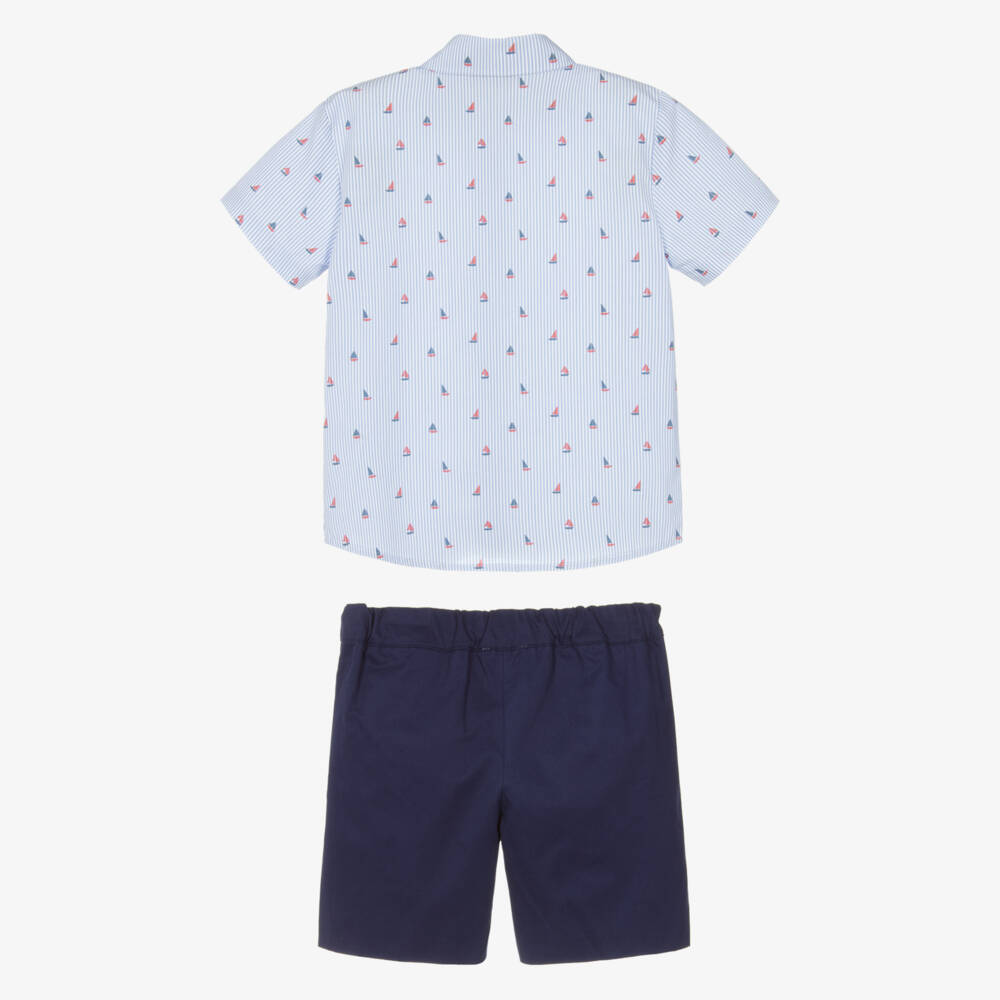 Beatrice & George-Boys Blue Stripe Cotton Sailing Boat Shorts Set | Childrensalon Outlet
