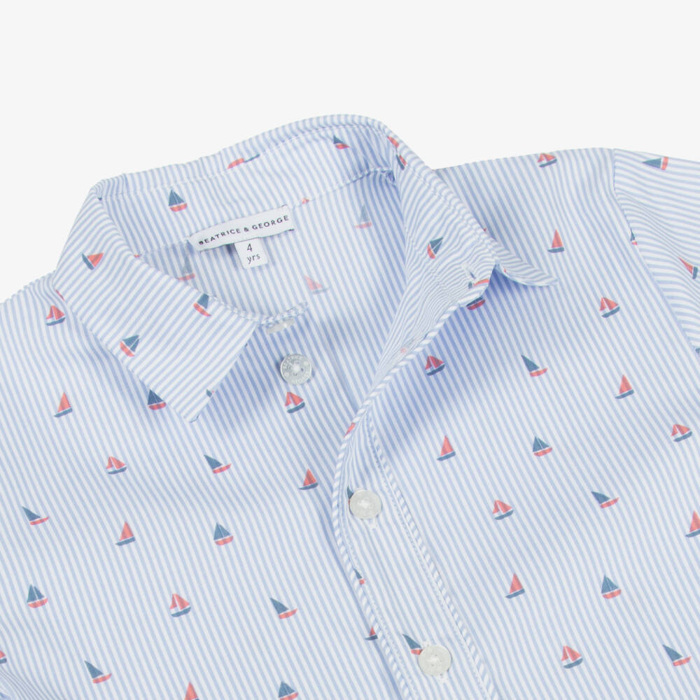 Beatrice & George-Boys Blue Stripe Cotton Sailing Boat Shorts Set | Childrensalon Outlet