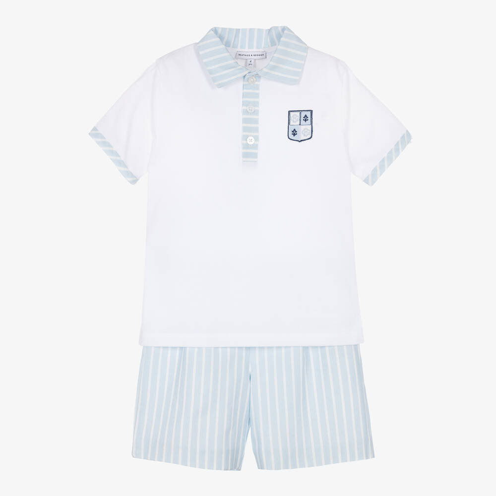 Beatrice & George-Boys Blue Stripe Linen & Cotton Shorts Set | Childrensalon Outlet