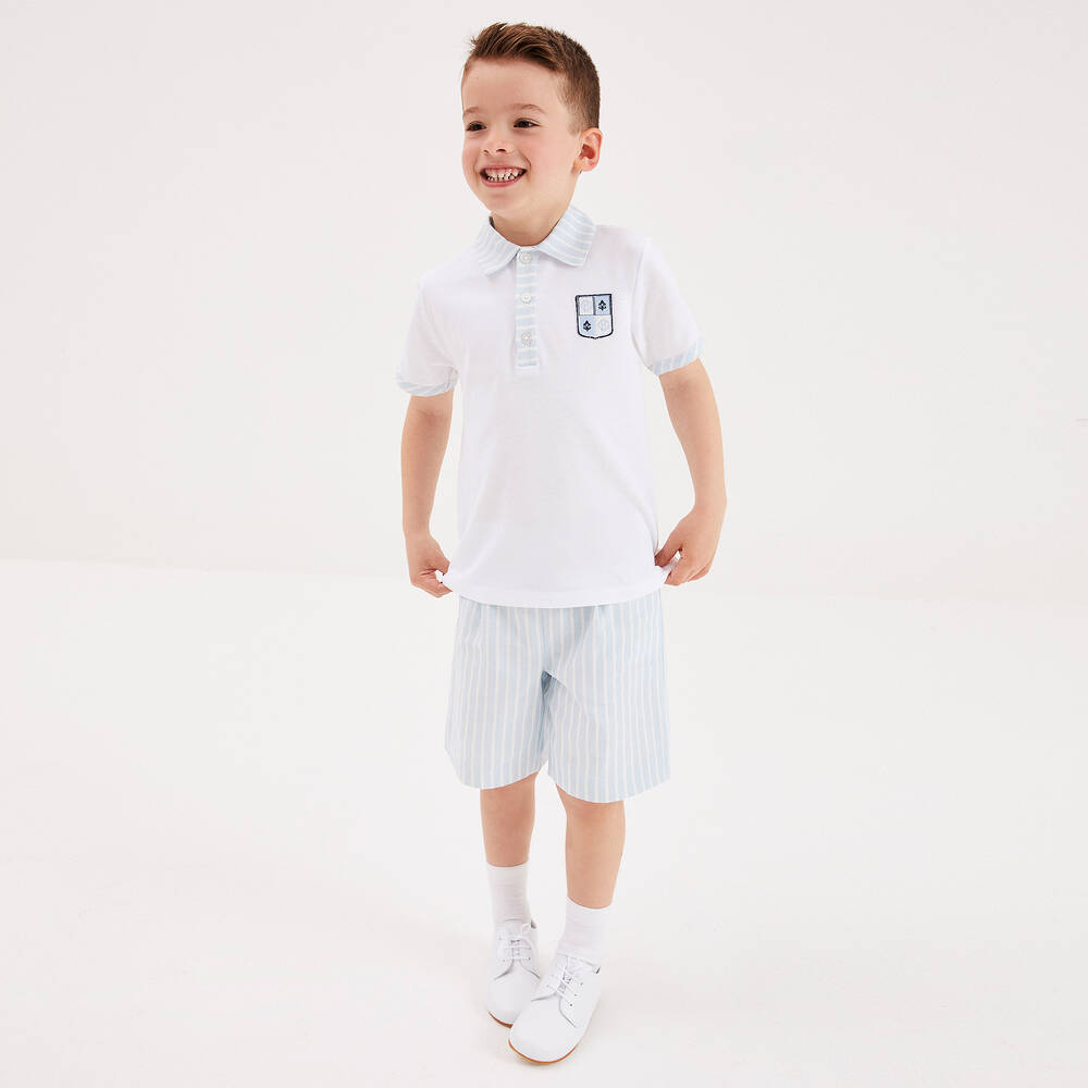 Beatrice & George-Boys Blue Stripe Linen & Cotton Shorts Set | Childrensalon Outlet