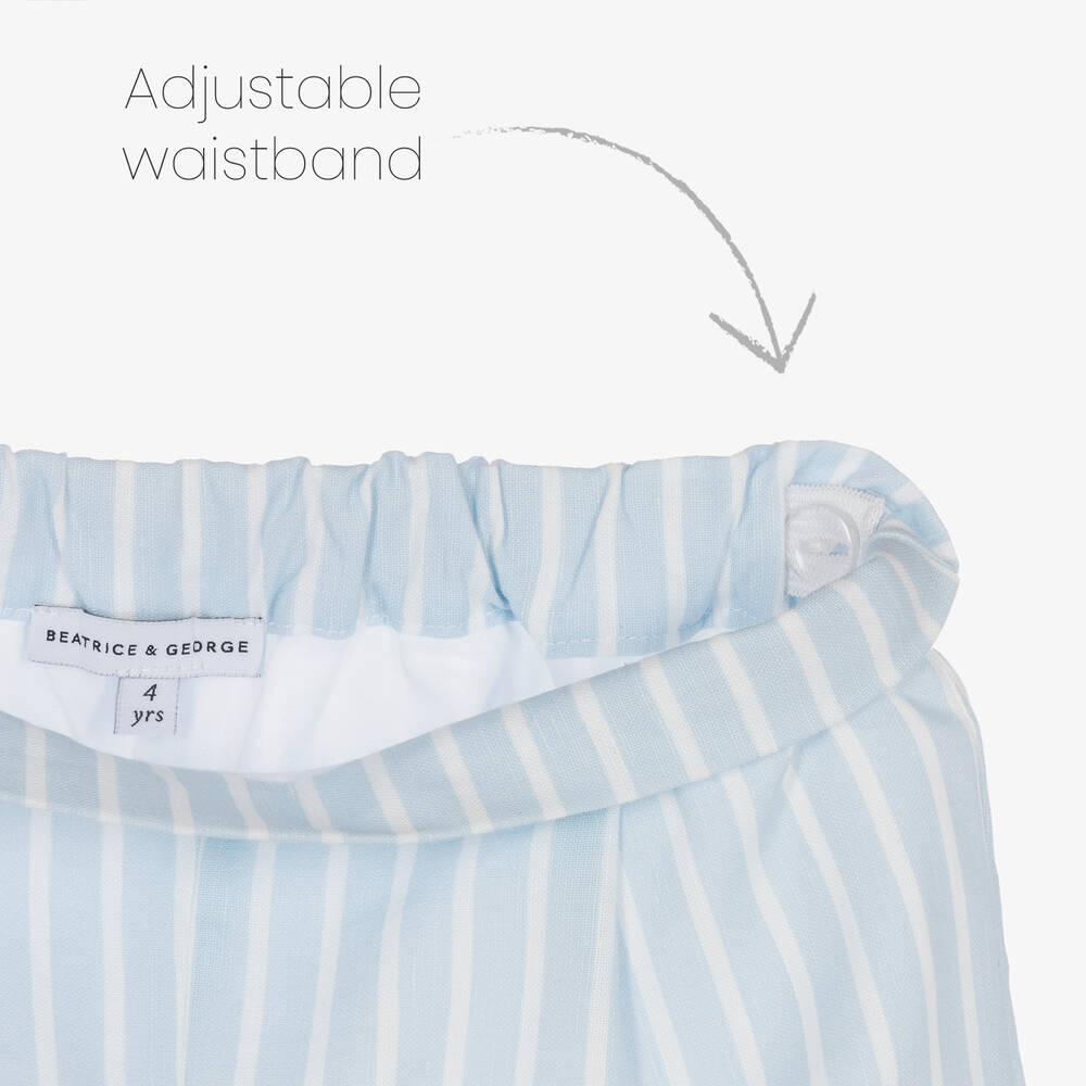 Beatrice & George-Boys Blue Stripe Linen & Cotton Shorts Set | Childrensalon Outlet