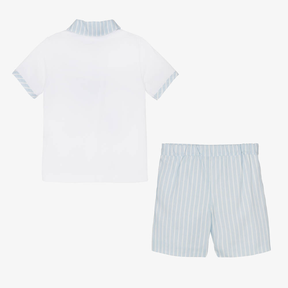 Beatrice & George-Boys Blue Stripe Linen & Cotton Shorts Set | Childrensalon Outlet