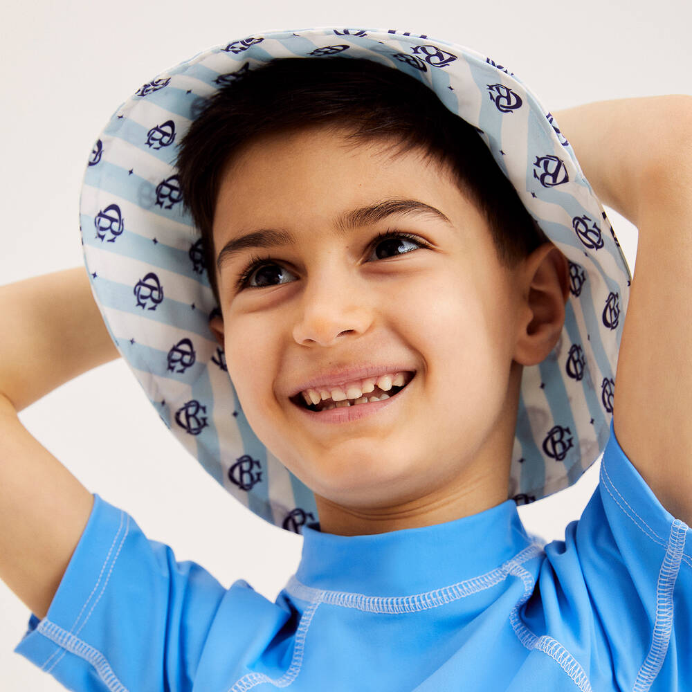 Beatrice & George-Boys Blue Stripe Monogram Bucket Hat | Childrensalon Outlet