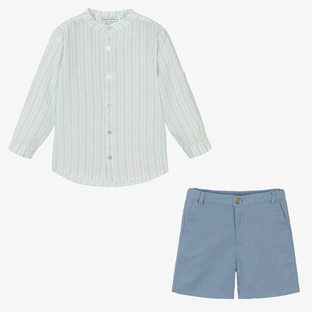 Beatrice & George-Boys Blue Striped Shirt & Shorts | Childrensalon Outlet