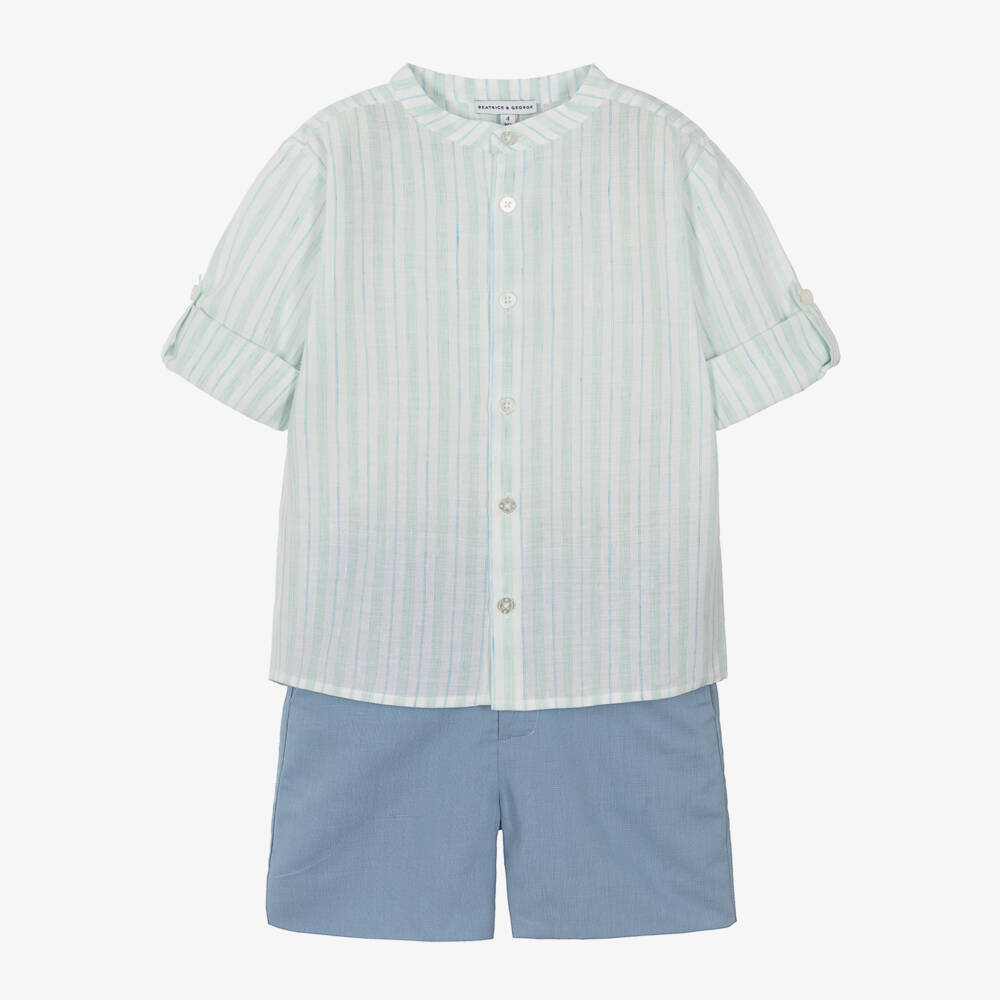 Beatrice & George-Boys Blue Striped Shirt & Shorts | Childrensalon Outlet