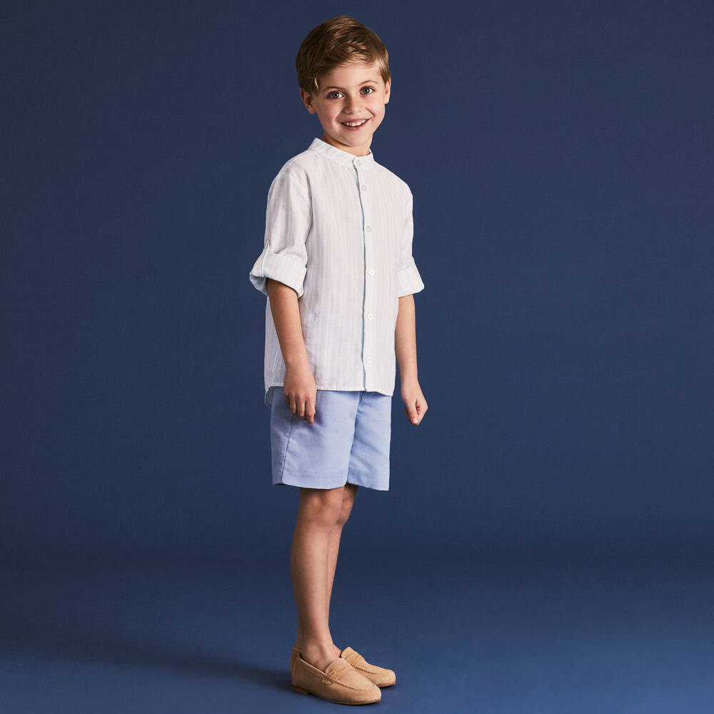 Beatrice & George-Boys Blue Striped Shirt & Shorts | Childrensalon Outlet