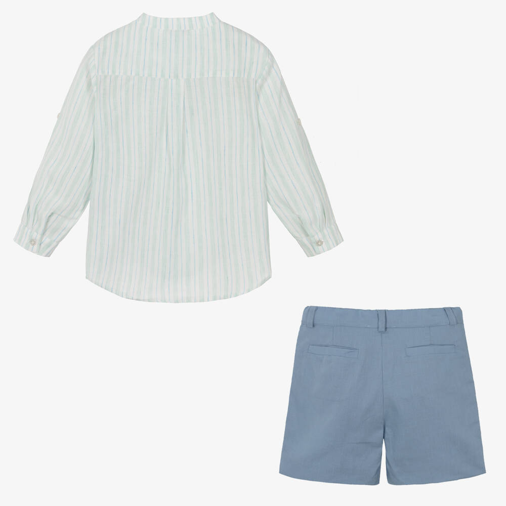 Beatrice & George-Boys Blue Striped Shirt & Shorts | Childrensalon Outlet