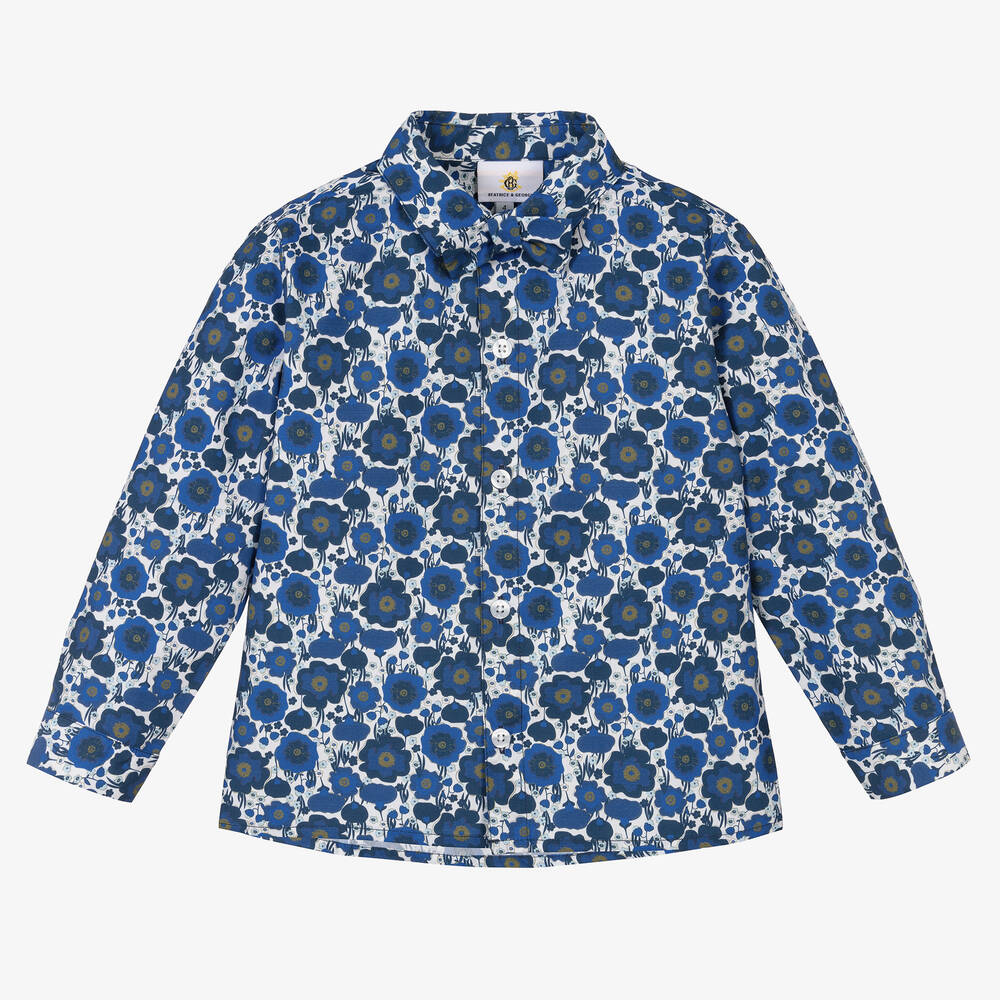 Beatrice & George X Childrensalon - Boys Blue Sybil Print Shirt & Bow Tie  | Childrensalon