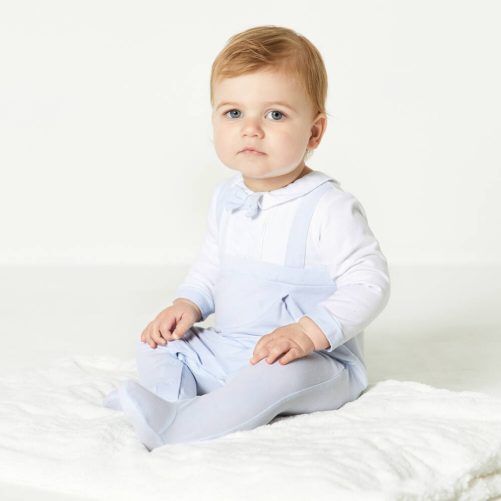 بياتريس آند جورج-أفرول بيبي غرو قطن جيرسي أبيض وأزرق فاتح للمواليد | Childrensalon Outlet