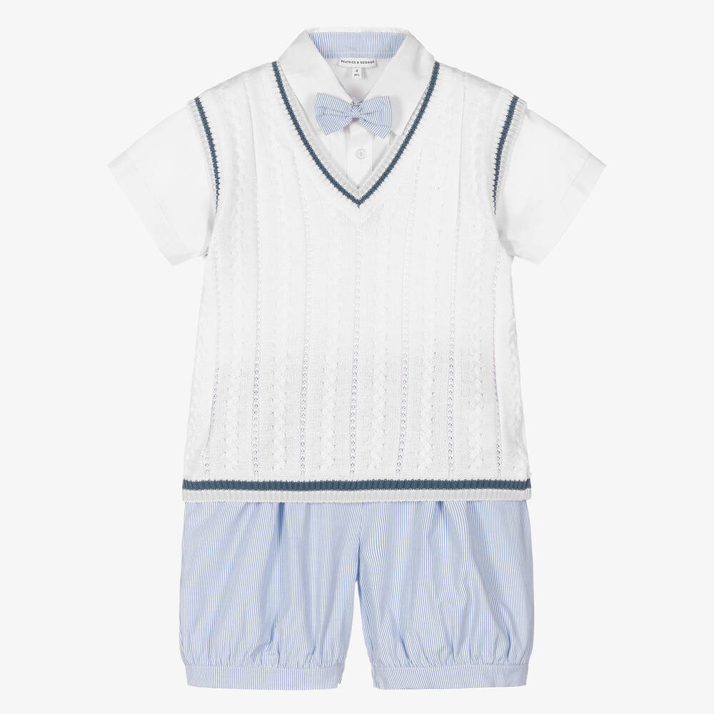 Beatrice & George - Бело-голубой комплект с шортами для мальчиков | Childrensalon