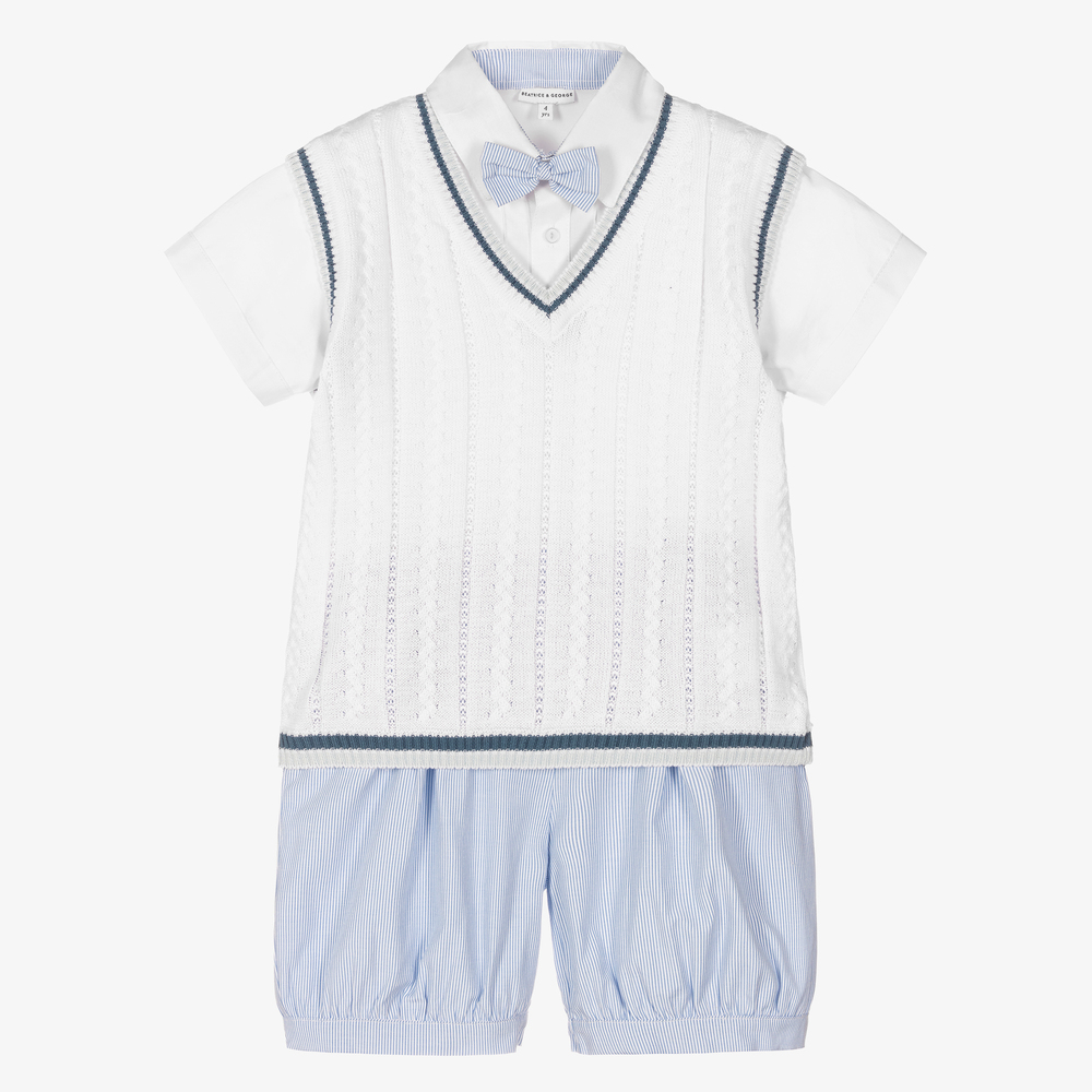 Beatrice & George - Boys Blue & White Shorts Set | Childrensalon