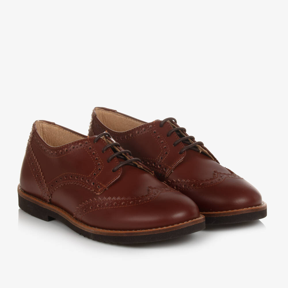 Beatrice & George-Boys Chestnut Leather Lace-Up Shoes | Childrensalon Outlet