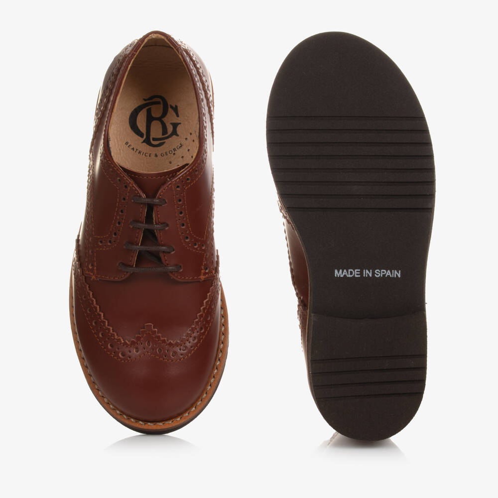 Beatrice & George-Boys Chestnut Leather Lace-Up Shoes | Childrensalon Outlet