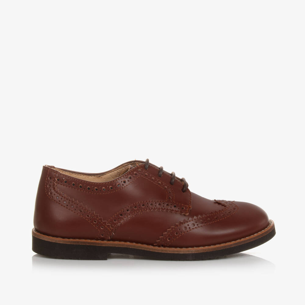 Beatrice & George-Boys Chestnut Leather Lace-Up Shoes | Childrensalon Outlet