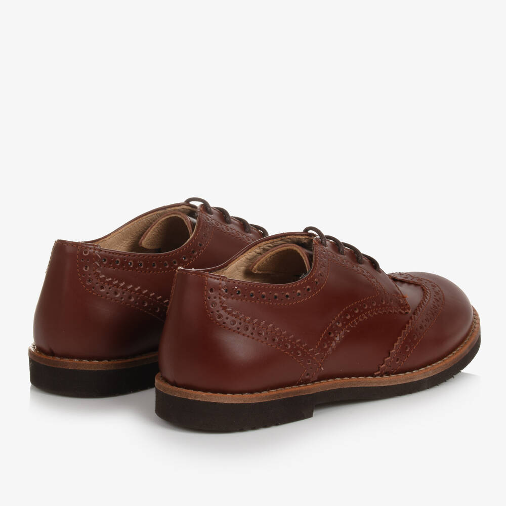 Beatrice & George-Boys Chestnut Leather Lace-Up Shoes | Childrensalon Outlet