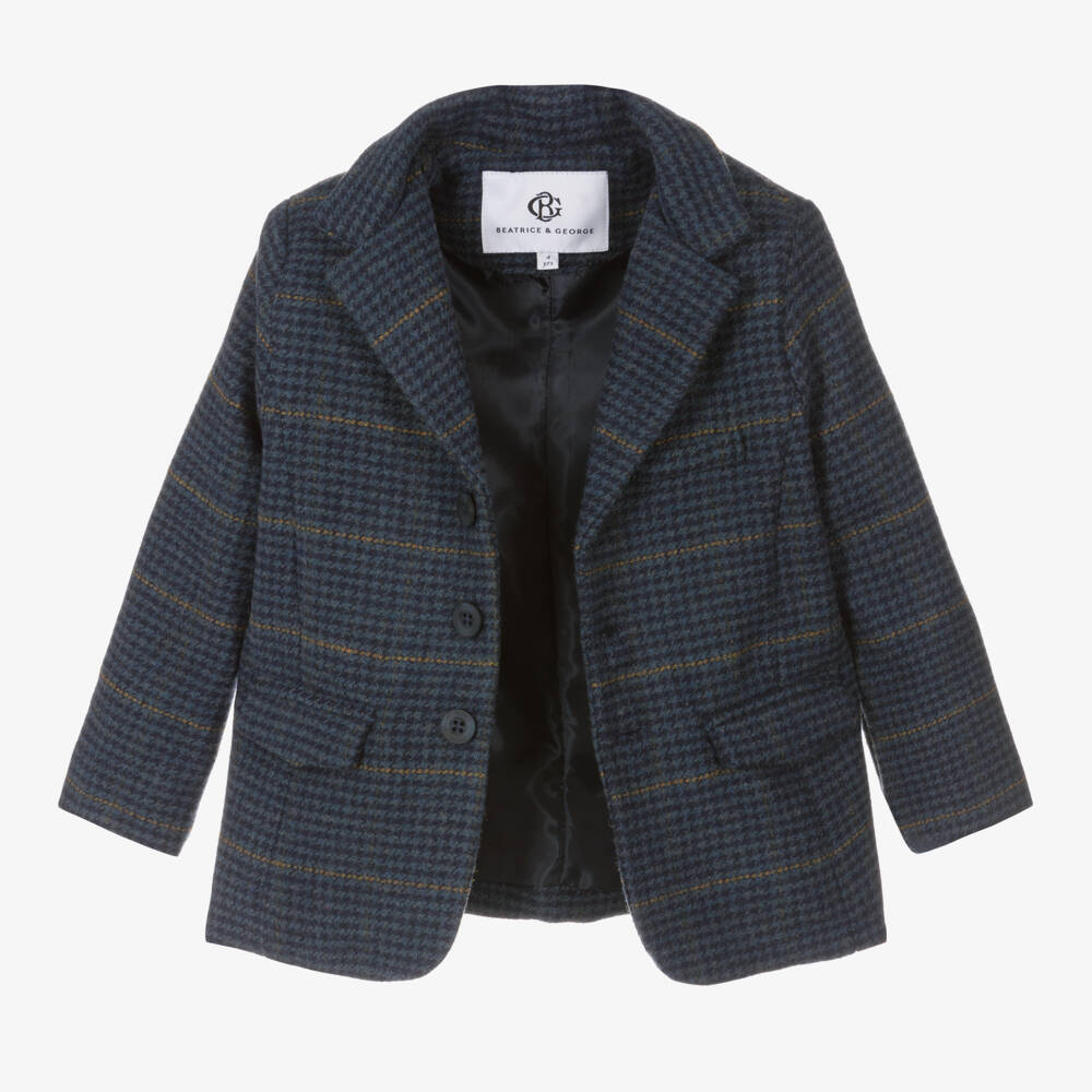 Beatrice & George-Boys Classic Blue Tweed Jacket | Childrensalon Outlet