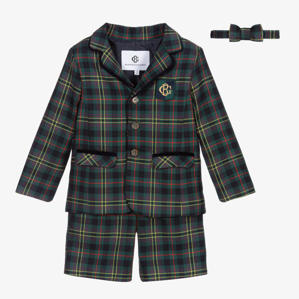 Beatrice & George-Boys Classic Green Plaid Suit | Childrensalon Outlet