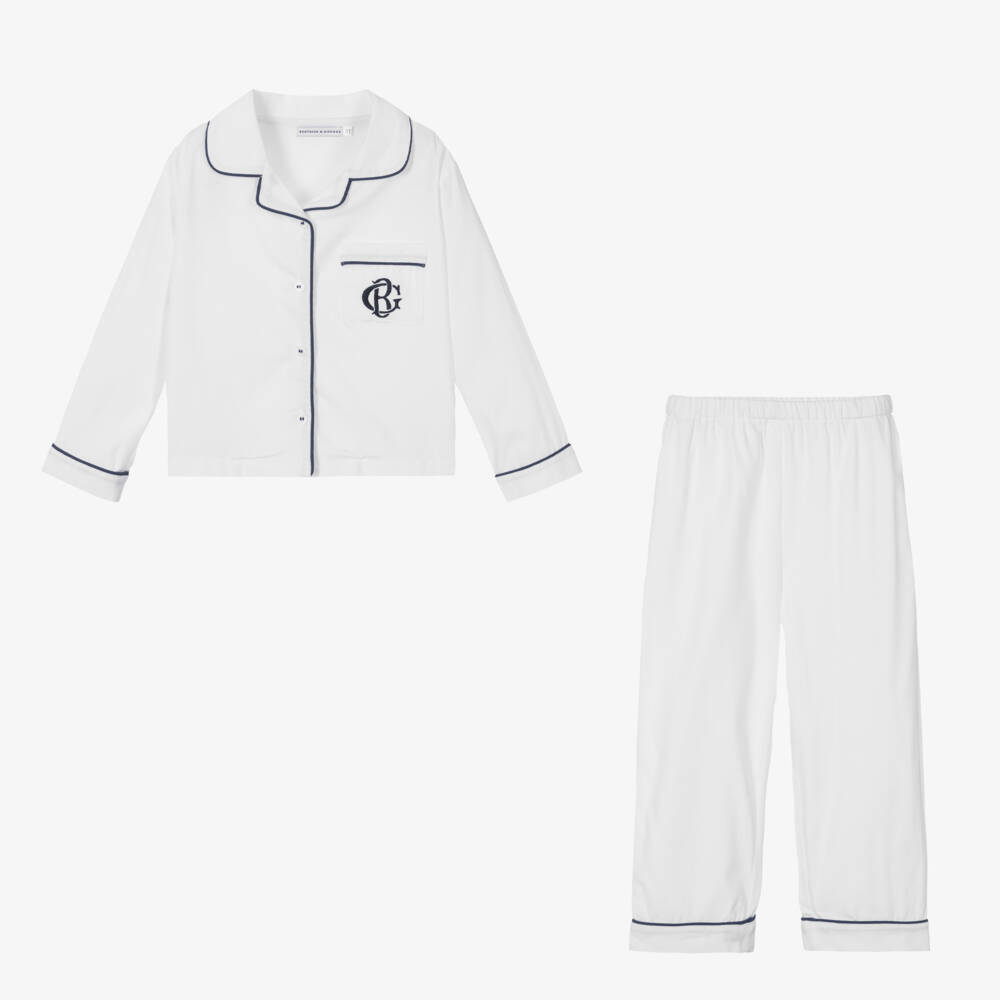 Beatrice & George-Классические белые вышитые пижамы для мальчиков | Childrensalon Outlet