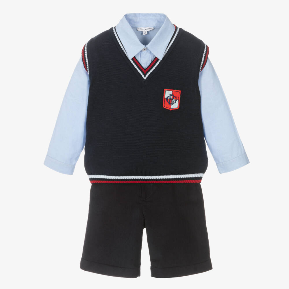 Beatrice & George-Boys Cotton Blue Shorts Ensemble | Childrensalon Outlet