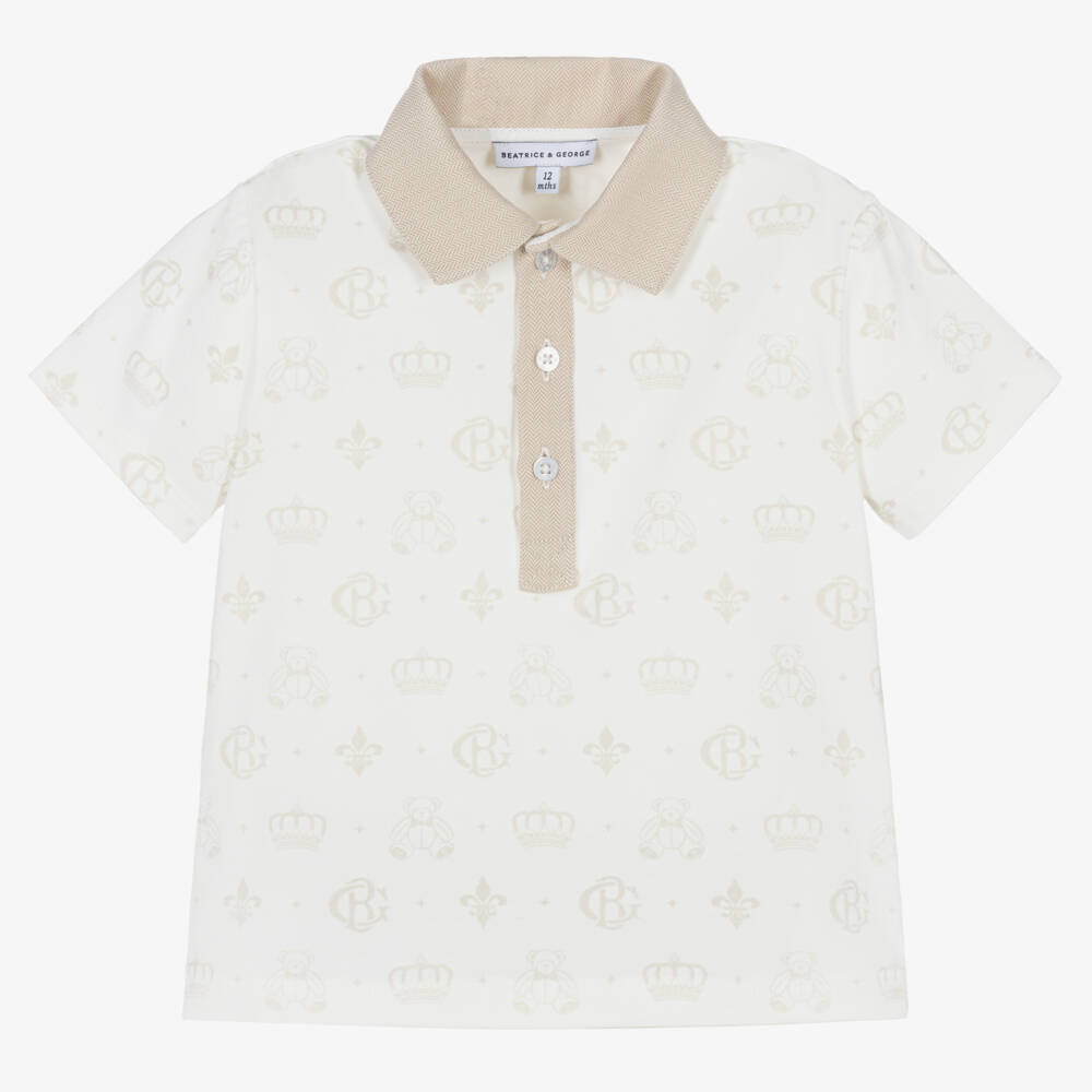 Beatrice & George-Boys Creamy Monogrammed Polo Set | Childrensalon Outlet