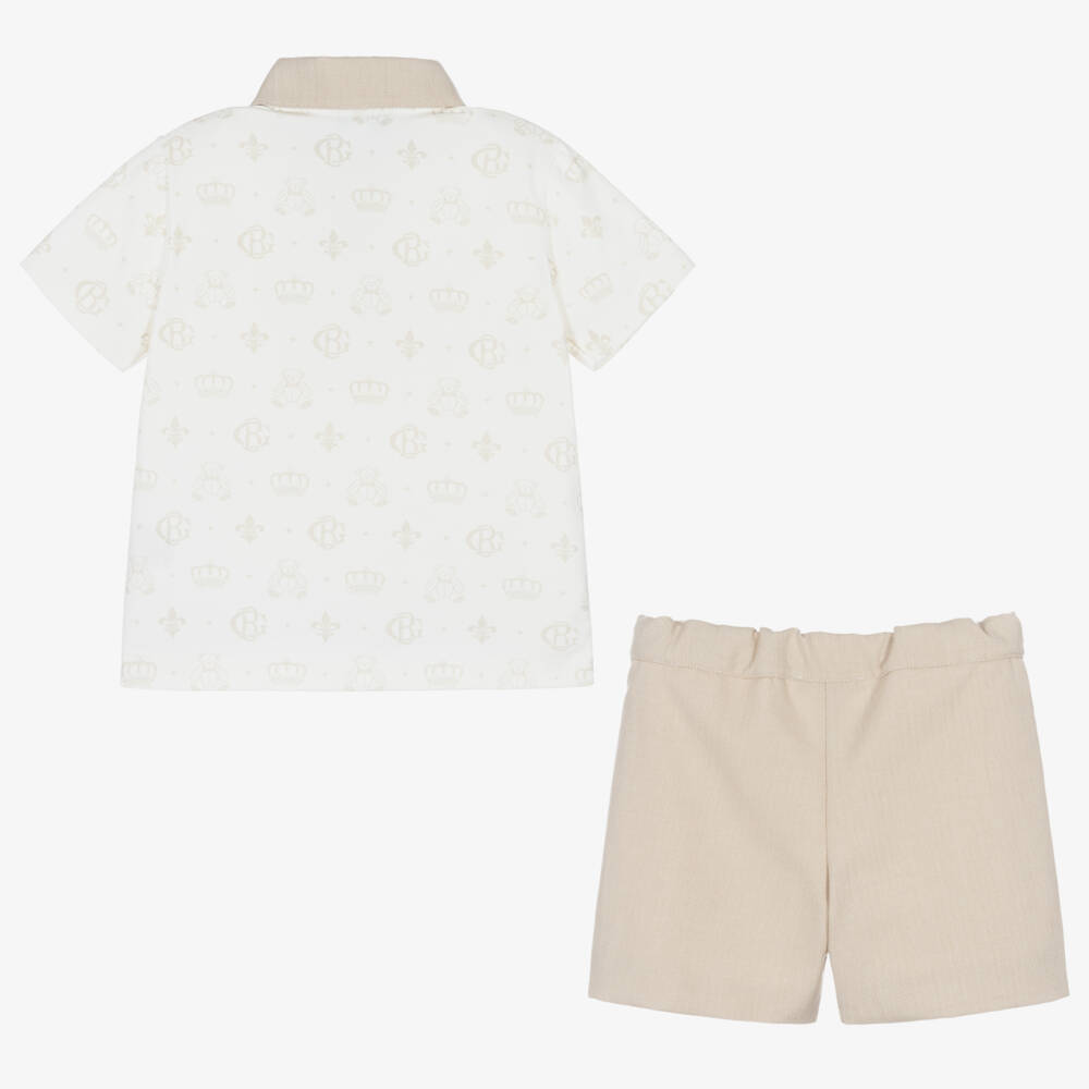 Beatrice & George-Boys Creamy Monogrammed Polo Set | Childrensalon Outlet