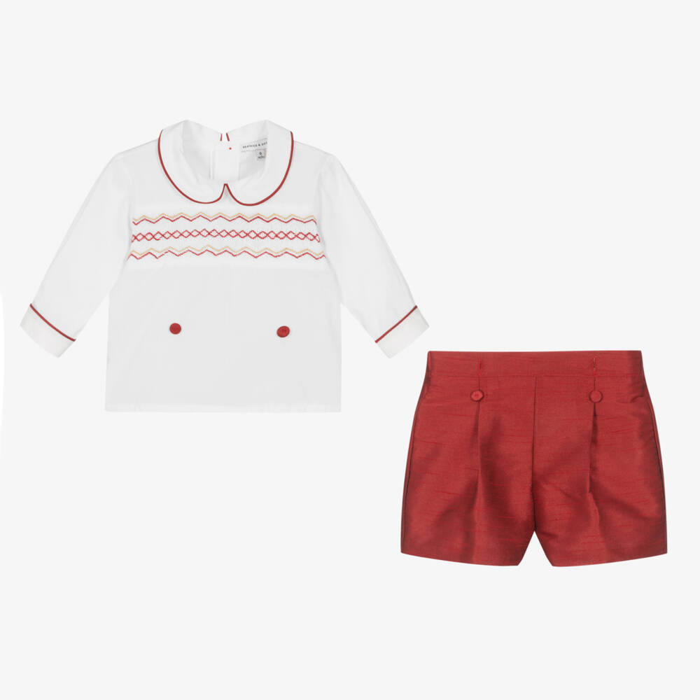 بياتريس آند جورج-بِدلة رسمية أطفال ولادي قطن لون أبيض وأحمر | Childrensalon Outlet