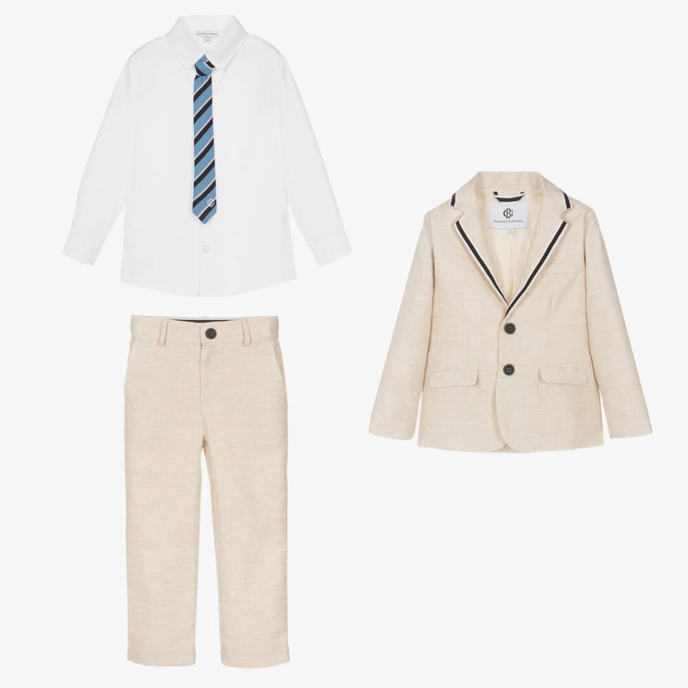 Beatrice & George-Boys Elegant Beige Linen Ensemble | Childrensalon Outlet