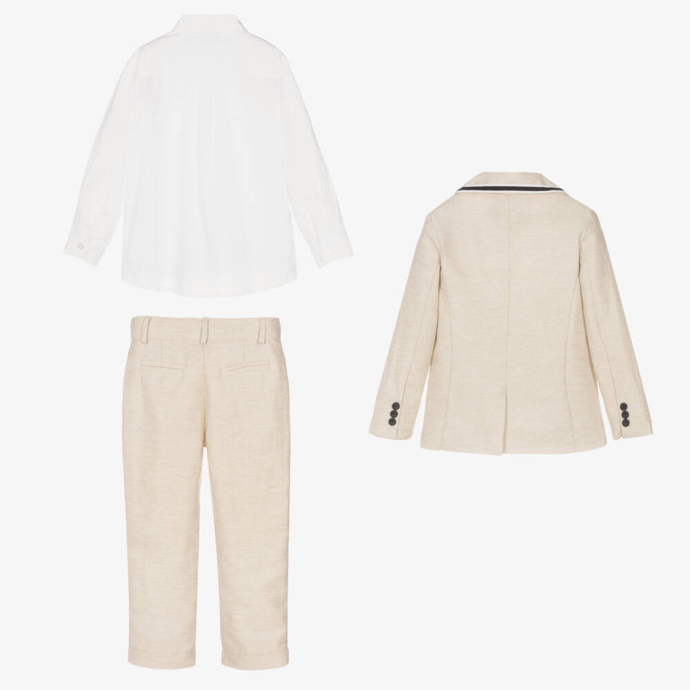 Beatrice & George-Boys Elegant Beige Linen Ensemble | Childrensalon Outlet