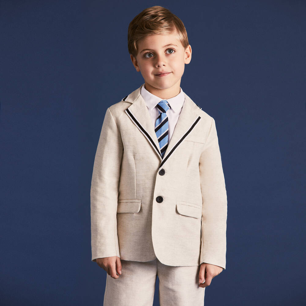 Beatrice & George-Boys Elegant Beige Linen Ensemble | Childrensalon Outlet