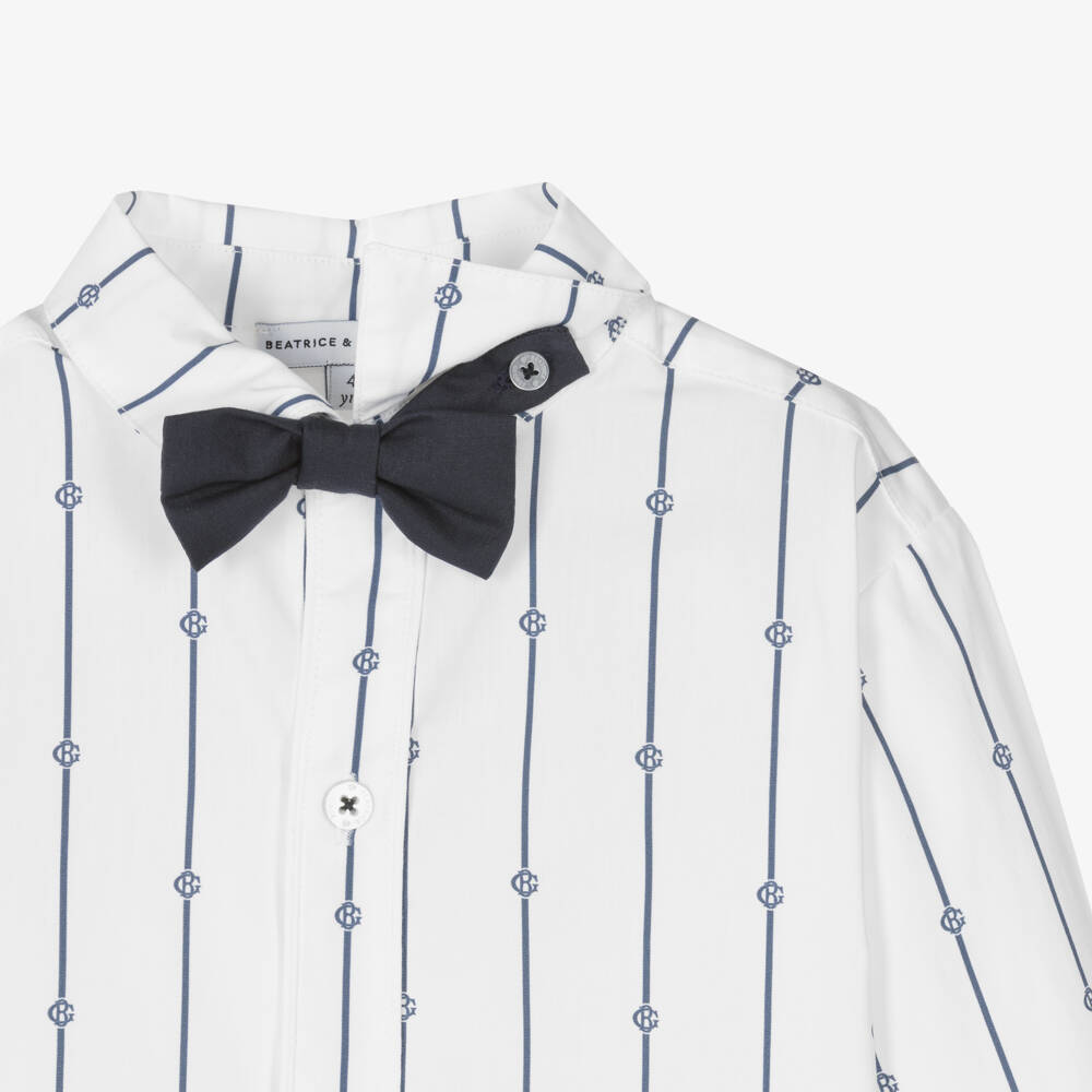 Beatrice & George-Boys Elegant White & Navy Stripe Ensemble | Childrensalon Outlet