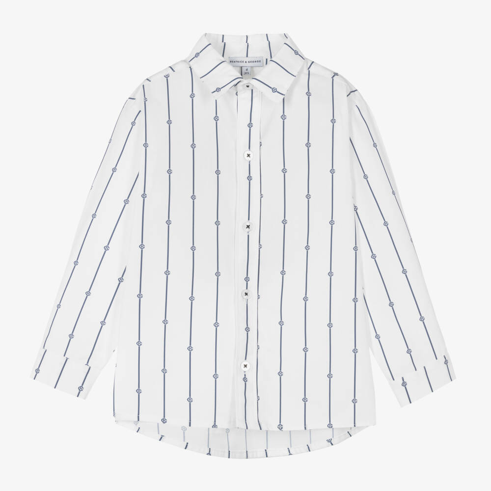 Beatrice & George-Boys Elegant White & Navy Stripe Ensemble | Childrensalon Outlet