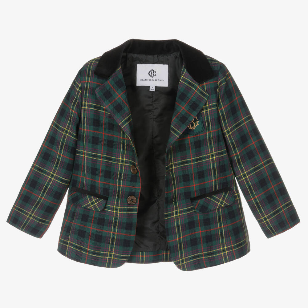 Beatrice & George-Boys Green & Black Cotton Tartan Suit | Childrensalon Outlet
