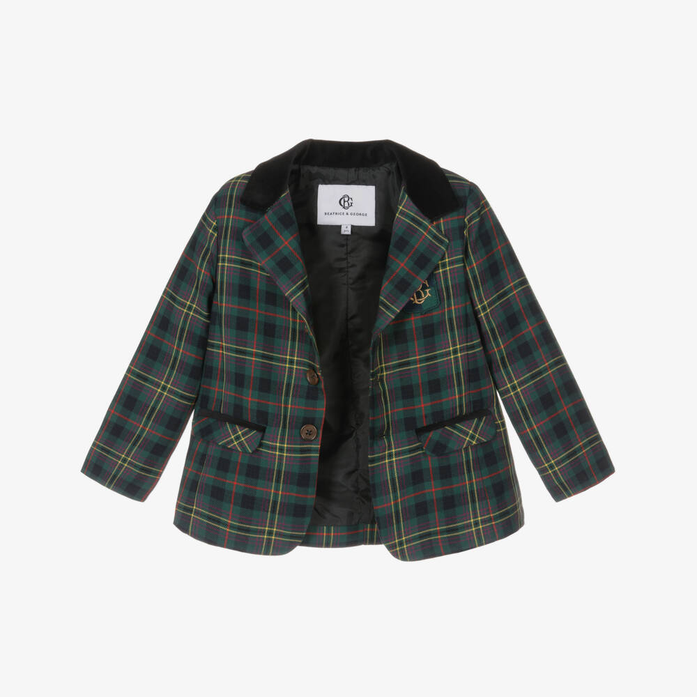 Beatrice & George-Boys Green & Black Cotton Tartan Suit | Childrensalon Outlet