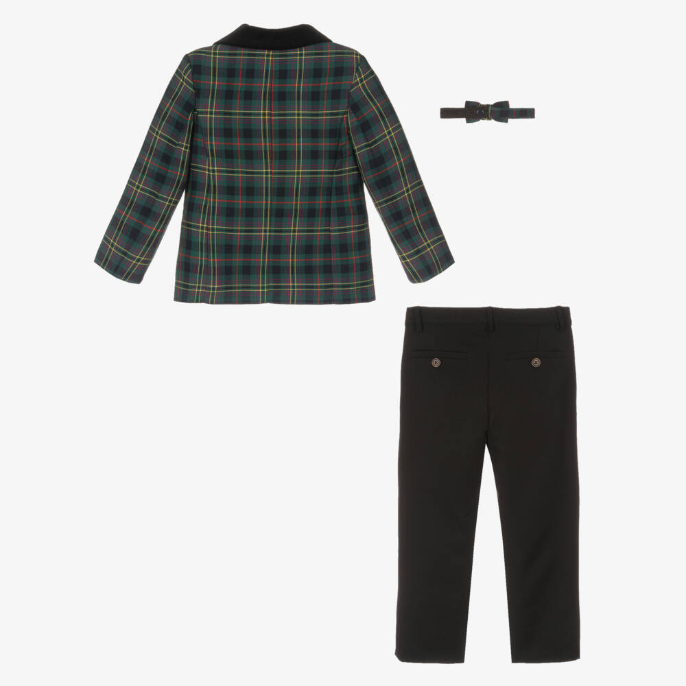 Beatrice & George-Boys Green & Black Cotton Tartan Suit | Childrensalon Outlet