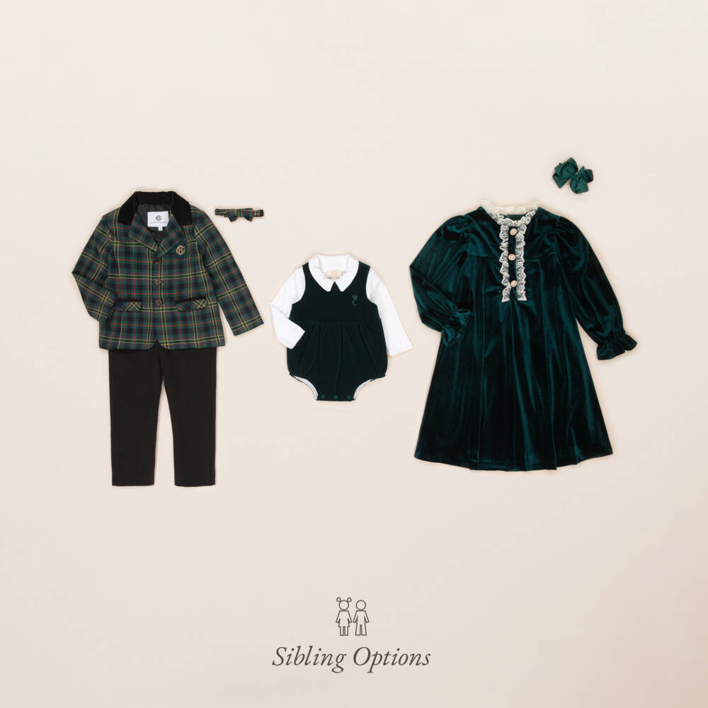 Beatrice & George-Boys Green & Black Cotton Tartan Suit | Childrensalon Outlet