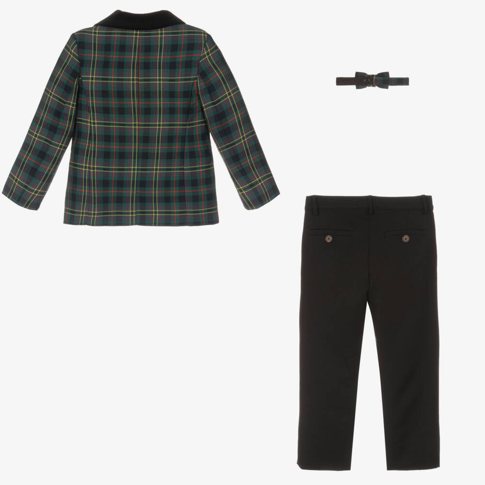 Beatrice & George-Boys Green & Black Cotton Tartan Suit | Childrensalon Outlet