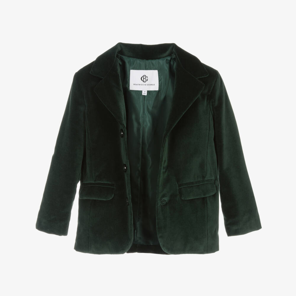 Beatrice & George-Boys Green Cotton Velvet Suit | Childrensalon Outlet