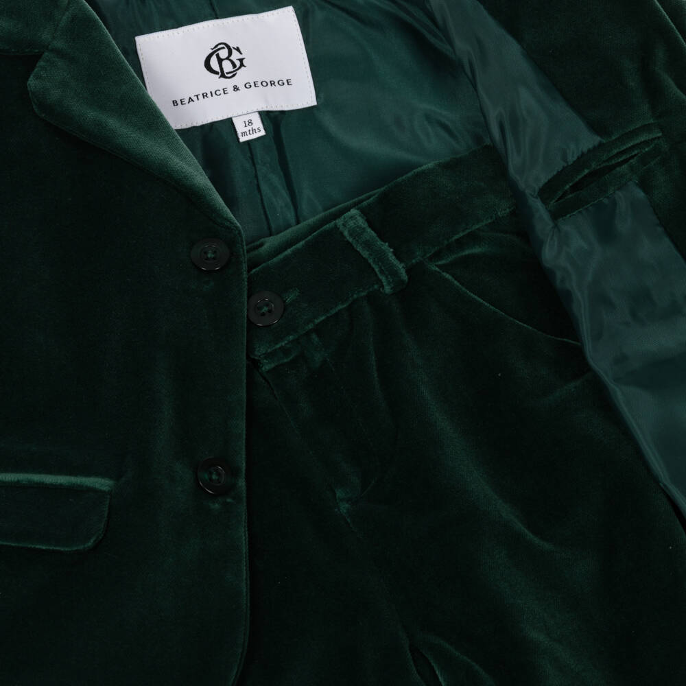 Beatrice & George-Boys Green Cotton Velvet Suit | Childrensalon Outlet