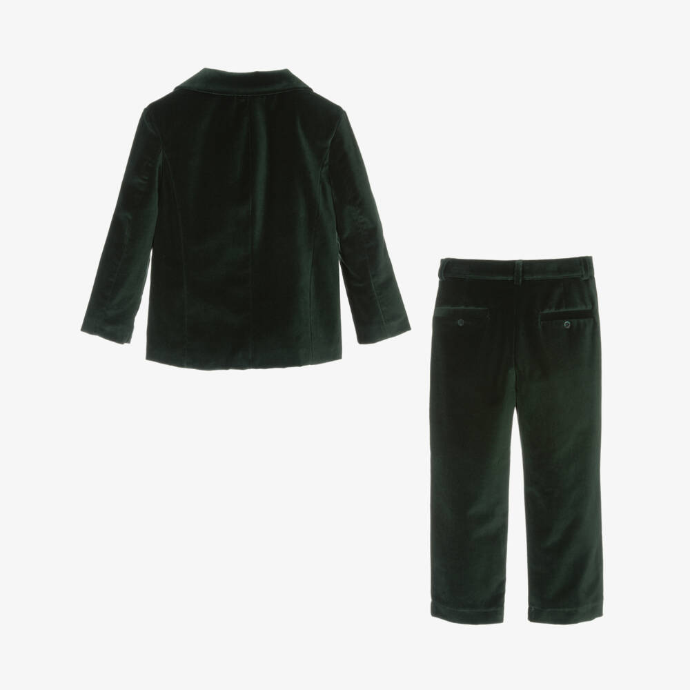 Beatrice & George-Boys Green Cotton Velvet Suit | Childrensalon Outlet